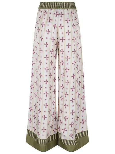 La Doublej La Double J Wide-leg Silk Trousers With Floral Pattern In Multi