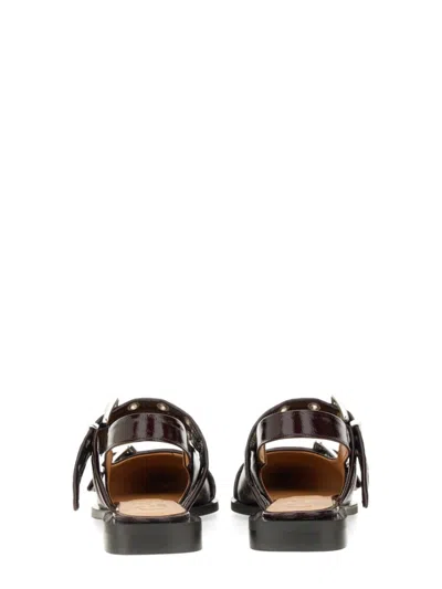 Ganni Black Croco Print Slingback Ballet Flat Shoe With Buckles