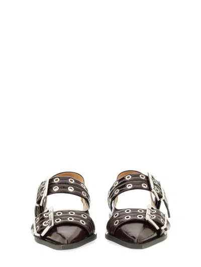 Ganni Black Croco Print Slingback Ballet Flat Shoe With Buckles