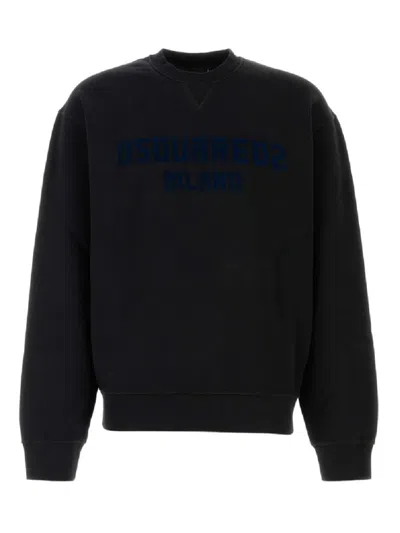 Dsquared2 Cotton Sweatshirt With Ribbed Cuffs And Hem In Black