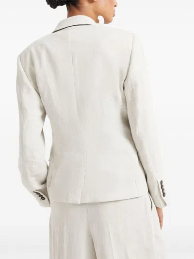 Brunello Cucinelli Double-breasted Off-white Jacket With Notched Lapel In White