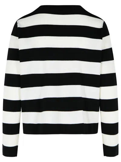 Max Mara Striped Cream Wool Sweater With Embroidered Logo Detail In Black
