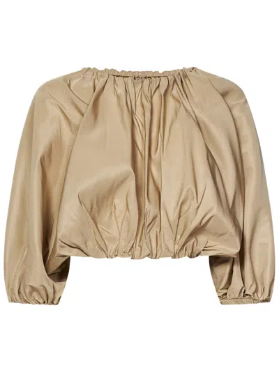 N°21 Beige Taffeta Crop Top With Puff Sleeves In Brown