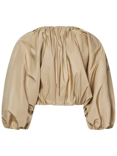 N°21 Beige Taffeta Crop Top With Puff Sleeves In Brown