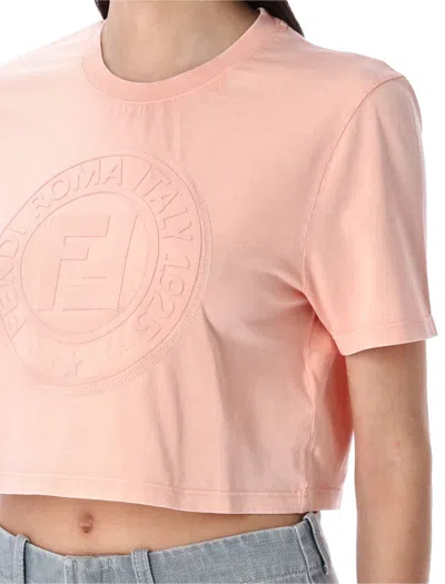 Fendi Peach Crewneck Cropped T-shirt