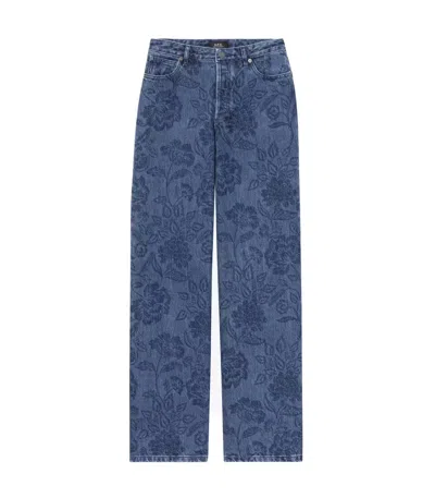 Apc A.p.c. High-rise Floral-print Denim Jeans With Straight Leg In Blue