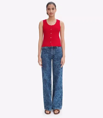 Apc A.p.c. High-rise Floral-print Denim Jeans With Straight Leg In Blue