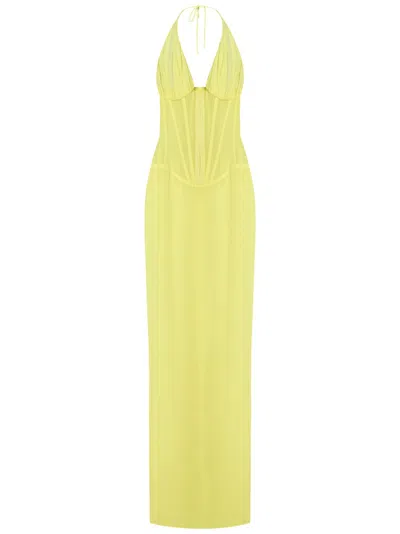 Monot Mônot Bustier-style Long Chiffon Dress With Halter Neckline