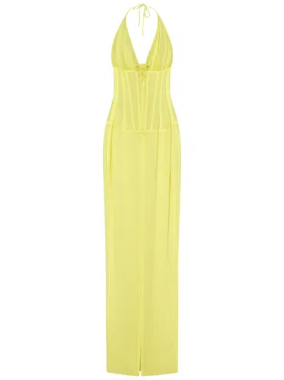 Monot Mônot Bustier-style Long Chiffon Dress With Halter Neckline