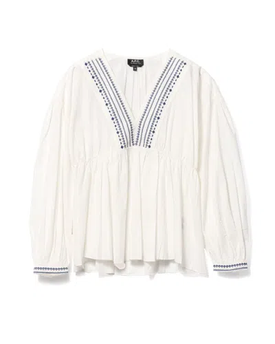 Apc A.p.c. V-neck Blouse With Buttoned-cuff Sleeves In White