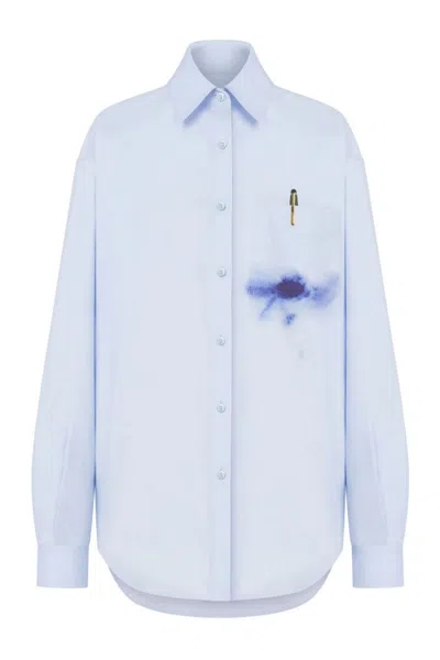 Moschino Multicolor Artistic Splash Long Sleeve Shirt In Blue