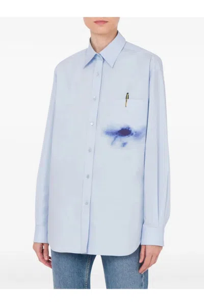 Moschino Multicolor Artistic Splash Long Sleeve Shirt In Blue