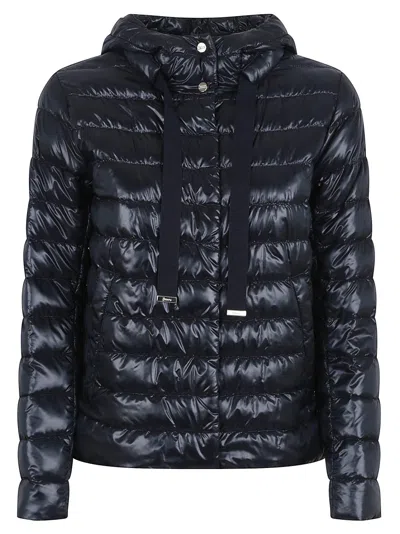 Herno Quilted Hooded Black Jacket With Shine In Black