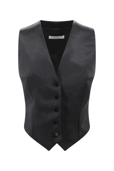Philosophy Di Lorenzo Serafini Tailored Black Acetate Vest With Deep V-neckline In Multi
