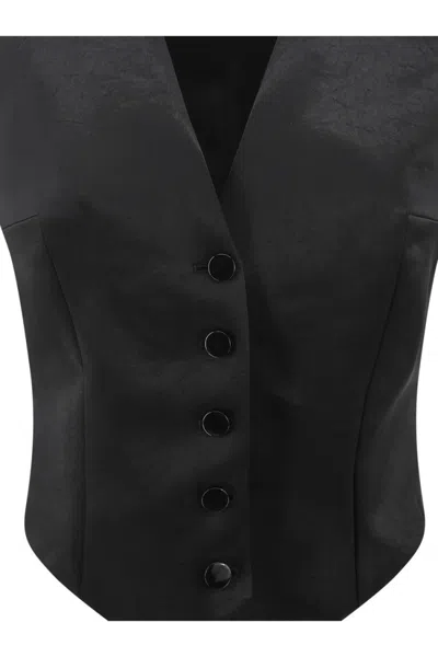 Philosophy Di Lorenzo Serafini Tailored Black Acetate Vest With Deep V-neckline In Multi
