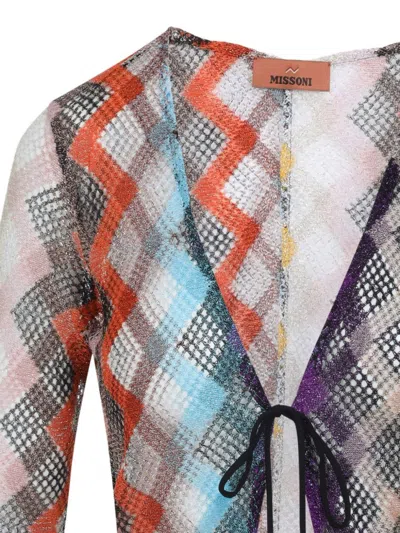 Missoni Multicoloured Lamé Long Cardigan With Geometric Patterns