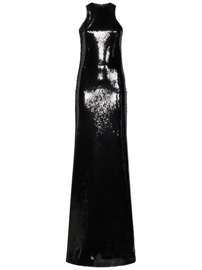 Monot Mônot Glossy Black Sequin Maxi Dress