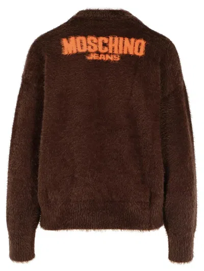 Moschino Knitwear Sweater Fuzzy Texture In Brown