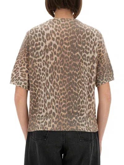 Ganni Leopard Print Wool Mix T-shirt