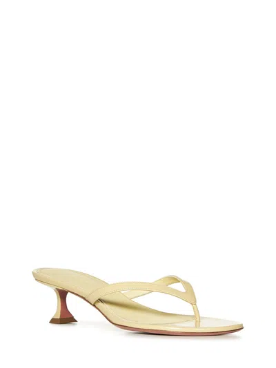 Amina Muaddi Juliette Sand Patent Thong Sandals In Yellow