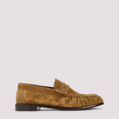 Saint Laurent Gathered Suede Loafers With Decorative Strap