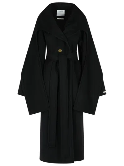 Sportmax Black Virgin Wool Coat With Scarf Neckline In Black