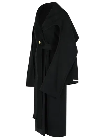 Sportmax Black Virgin Wool Coat With Scarf Neckline In Black