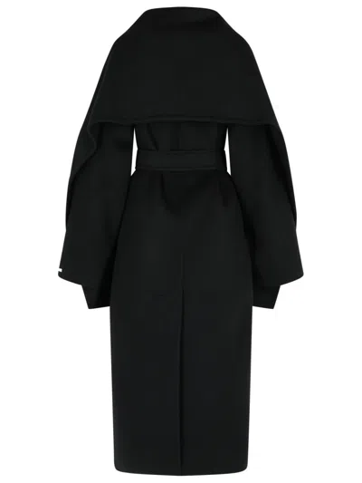 Sportmax Black Virgin Wool Coat With Scarf Neckline In Black