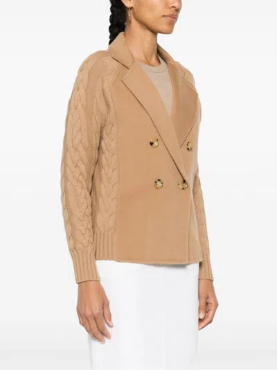 Max Mara Double-breasted Jacket With Textured Knit In Neutral