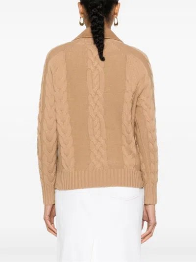 Max Mara Double-breasted Jacket With Textured Knit In Neutral