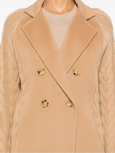 Max Mara Double-breasted Jacket With Textured Knit In Neutral