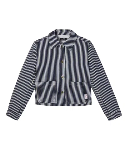 Apc A.p.c. Blue And White Striped Heavyweight Cotton Jacket In Blue
