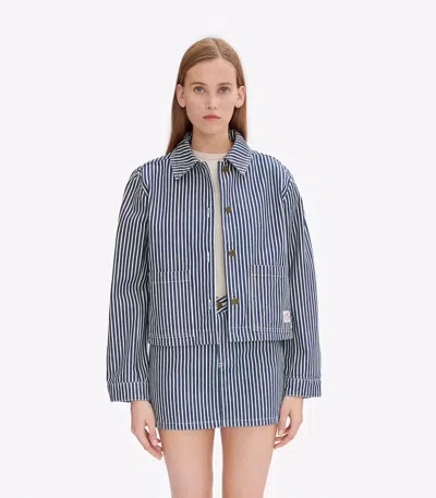 Apc A.p.c. Blue And White Striped Heavyweight Cotton Jacket In Blue