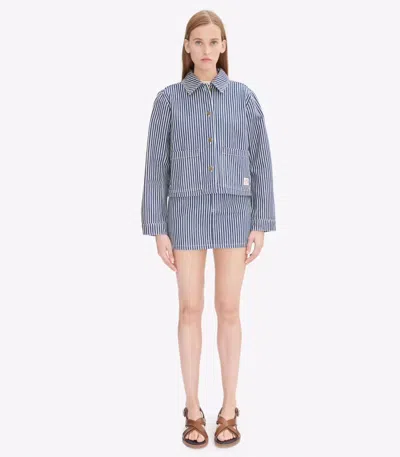 Apc A.p.c. Blue And White Striped Heavyweight Cotton Jacket In Blue