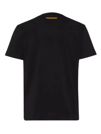 Dsquared2 Black Crewneck T-shirt With Print On The Front And Logo Lettering On The Rear In Cotton Man In Black