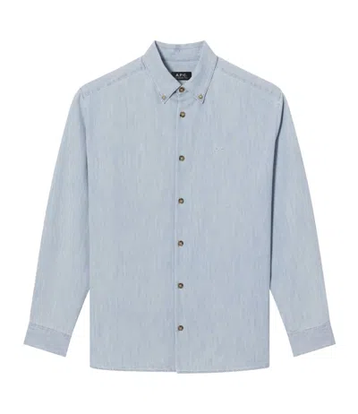 Apc A.p.c. Bleached Organic Denim Shirt With Classic Collar In Blue