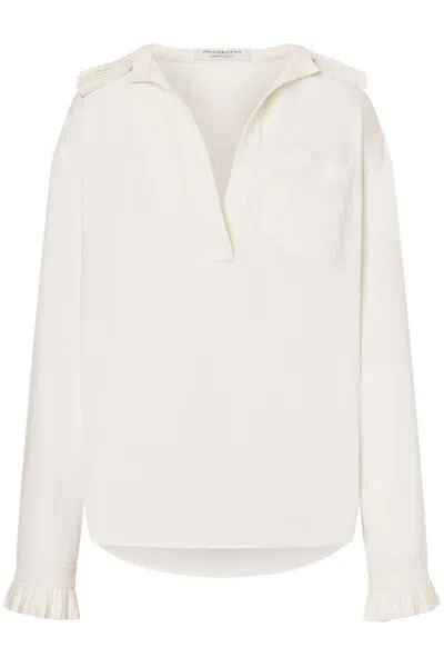 Philosophy Di Lorenzo Serafini Relaxed Fit White Shirt With Pleated Detailing In Neutral