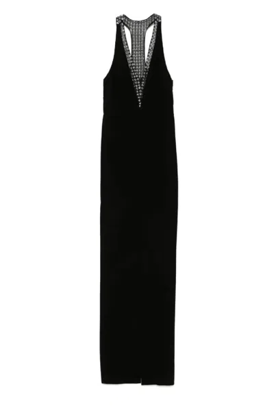 Max Mara Sophisticated Evening Dress With Deep V-neckline And Embellished Back In Black