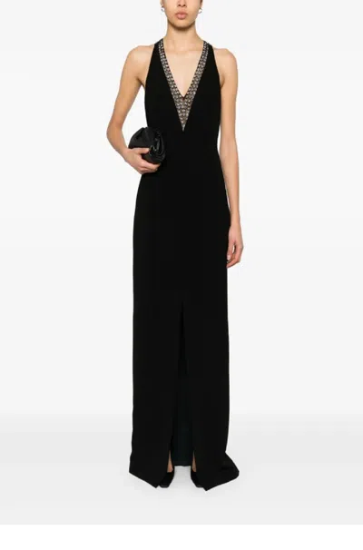 Max Mara Sophisticated Evening Dress With Deep V-neckline And Embellished Back In Black