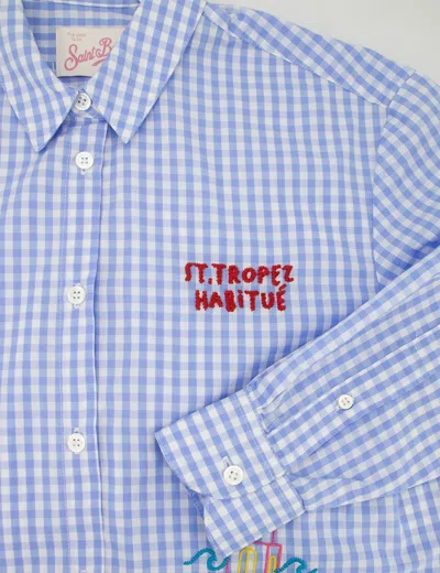 Mc2 Saint Barth Long-length Oversized Gingham Shirt With Embroidered Motifs