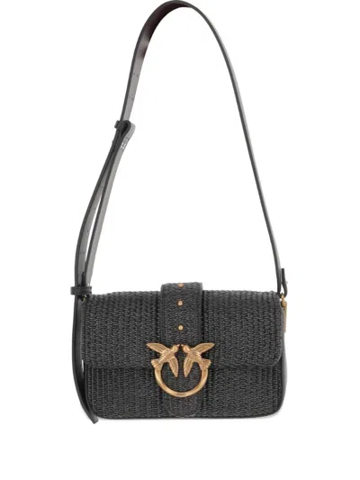 Pinko Textured Black Shoulder Bag With Gold-tone Clasp