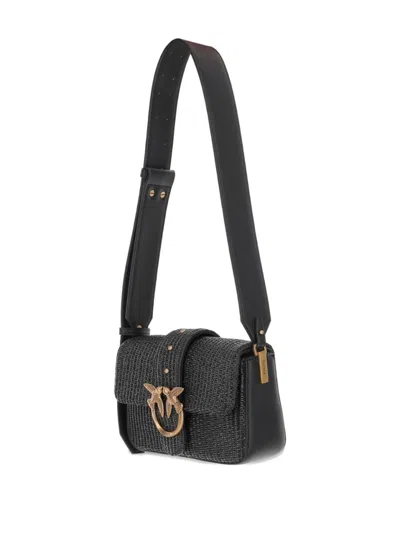 Pinko Textured Black Shoulder Bag With Gold-tone Clasp