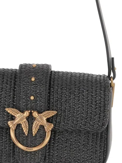 Pinko Textured Black Shoulder Bag With Gold-tone Clasp