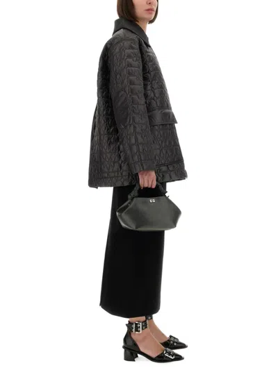 Ganni Quilted Midi Jacket With Textured Surface In Black