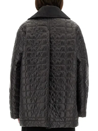 Ganni Quilted Midi Jacket With Textured Surface In Black
