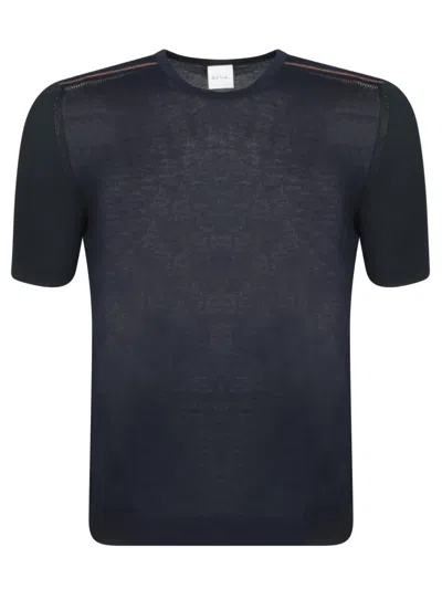 Paul Smith Fitted Textured Top With Contrasting Knit Detail In Blue