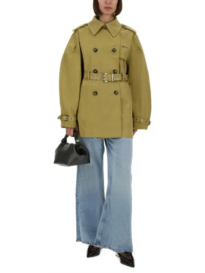 Ganni Double-breasted Midi Trench Coat With Oversized Sleeves