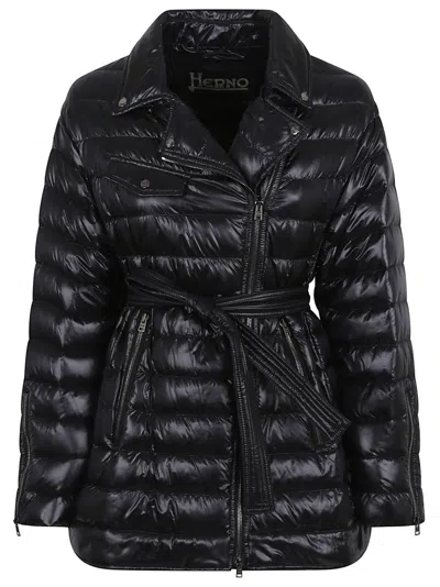 Herno Quilted Tied-waist Down Jacket In Black
