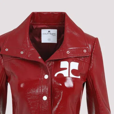 Courrèges Belted Tailored Coat With Glossy Finish In Red
