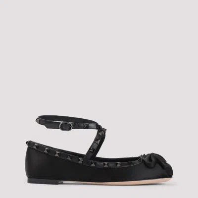 Valentino Garavani Satin And Leather Ballerinas With Ankle Strap